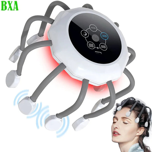 1pc Octopus Electric Scalp Massager Head Massage Therapy Vibrator Head Scratcher for Relaxation Stress Migraine Relief - White