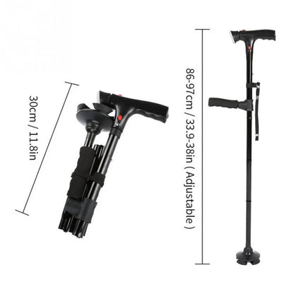 New Telescopic Folding Crutch Cane Elder Cane LED with Alarm Walking Trusty Sticks Elder Collapsible Crutch for Mothers Fathers