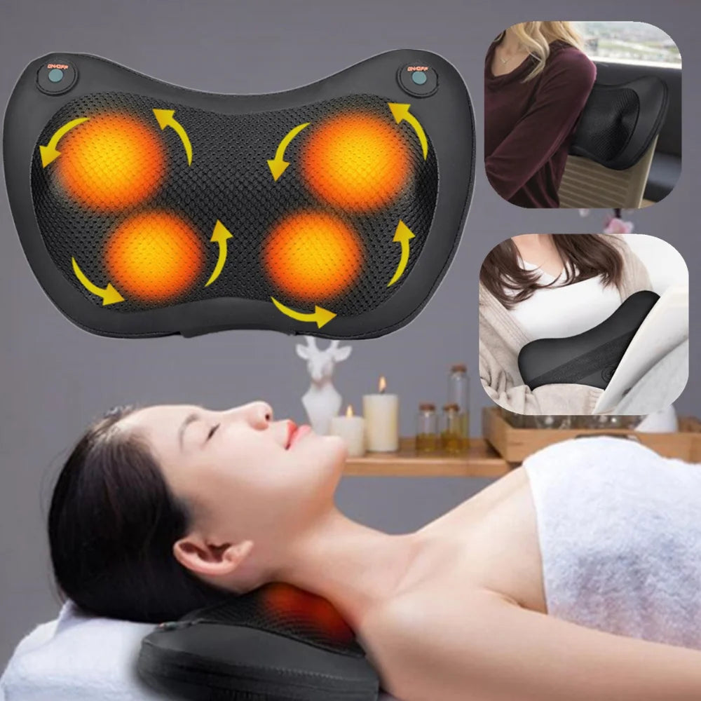 Massage Pillow 3 speed Electric Head Relax 4-Heads Shiatsu Infrared Heating Shoulder Back Neck Cervical Massager for Car Home