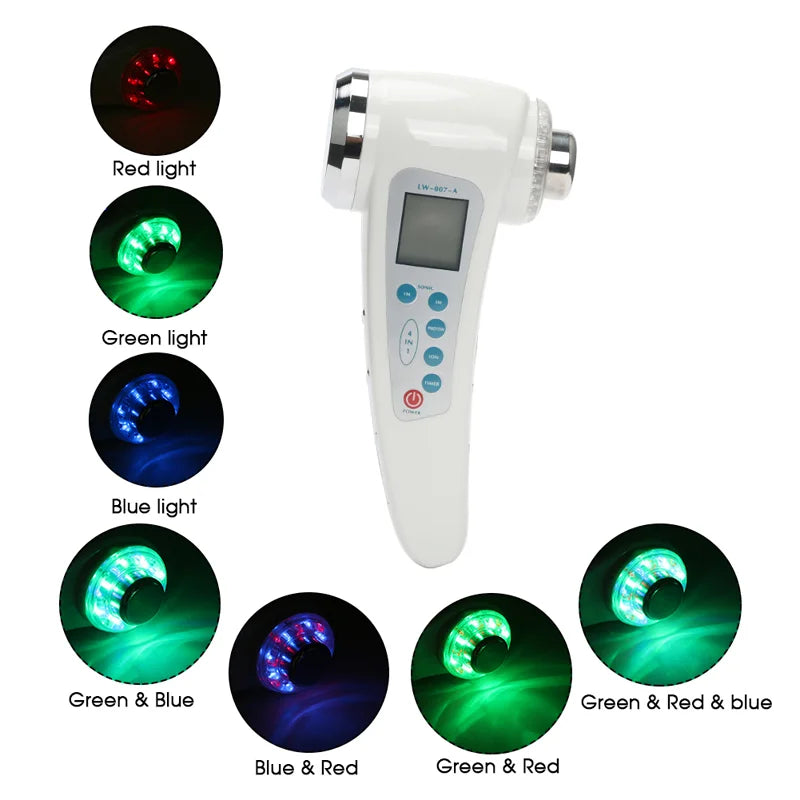 4 in 1 Ion Face Beauty Devices 7 Colors LED Light Photo Therapy Ultrasonic 3Mhz Body Slimming Anti-cellulite Facial Massager