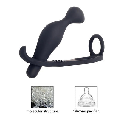 10-Thrusting Speeds Vibration Modes Prostate Penis Cock Lock Sperm Ring Silicone Vibrator Anal Plug Male Massager Adult Sex Toys