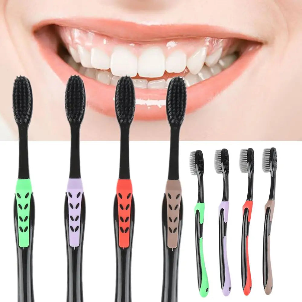 Adult Bamboo Charcoal Toothbrush Oral Care Antibacterial Toothbrush With Black Heads Ultra Fine Soft Tooth Brush 4pcs