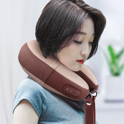 Electric Inflation U Shaped Neck Massager Pillow USB Charging Portable Neck Shoulder Cervical Relaxing Massage Protector Outdoor