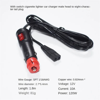 With Switch 10A Red Head Car Charger Cigarette Lighter Plug To New B-Type Tail Plug Refrigerator Power Cable, 1.8m