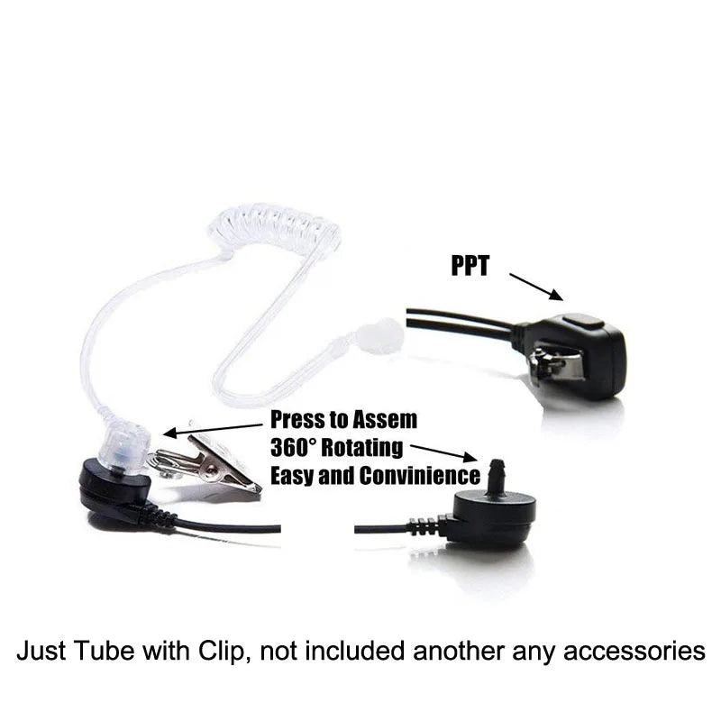 Transparent Replacement FBI Air Tube PTT Mic Microphone Earpiece Headset with Clip for Universal Two Way Radios Walkie Talkie