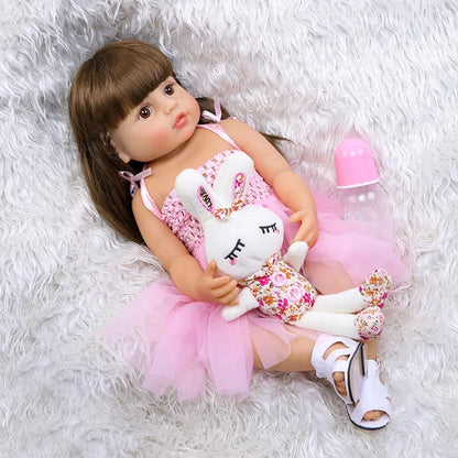 55cm Reborn Dolls Toddler Pink Very Soft Silicone Baby Beautiful Doll Real Touch Toy Dolls for Girls Gifts Reborn Doll Kit