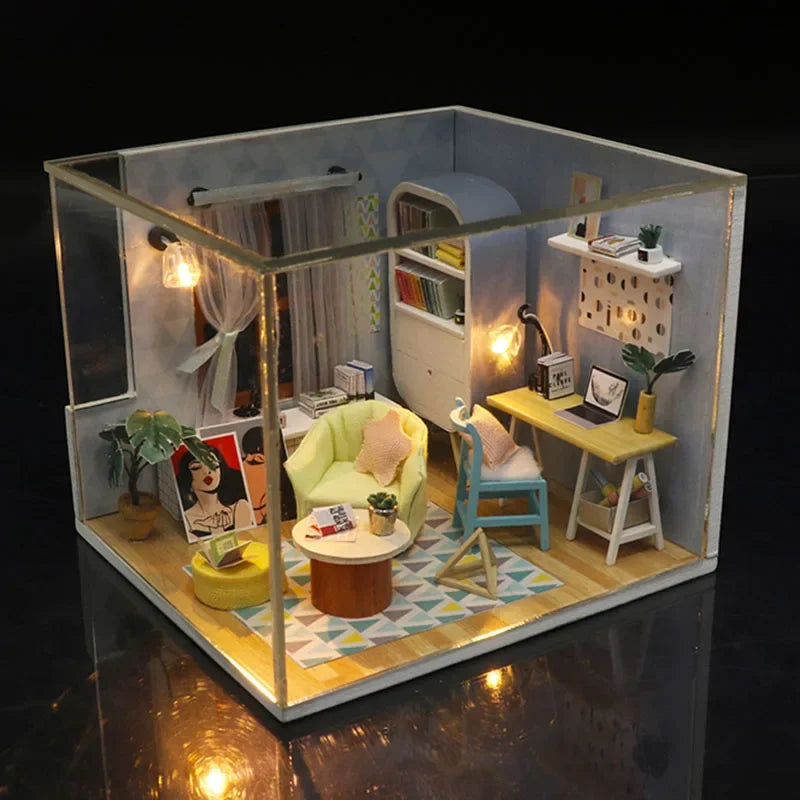 3D Handmade Doll House Furniture Set DIY Doll House Mini Doll House Children's Wooden Toys Birthday Gift Doll