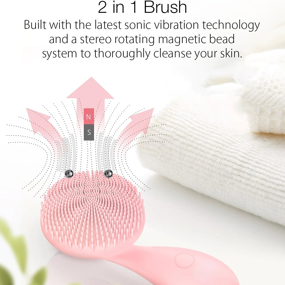 Cleansing Brush Skin Rejuvenation Silicone Ultrasonic Facial Brush Face Body Cleanser 4 Modes with Rotating Magnetic Beads