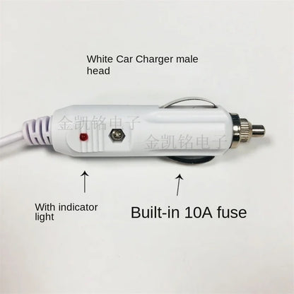 10A White Car Charger Adapter, DC5.5*2.5 To Cigarette Lighter Socket, 0.75mm² Pure Copper Audio Power Cable