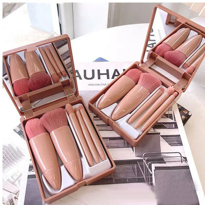 5PCS Mini Makeup Brushes Set With Mirror Box Blush Lip Eye Shadow Brush Professional Cosmetic Brushes Kit Portable Travel Beauty