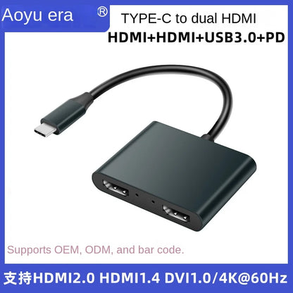 4K Dual HDMI USB Type-C Docking Station | Type-C To Dual HDMI USB Hub Expansion Dock