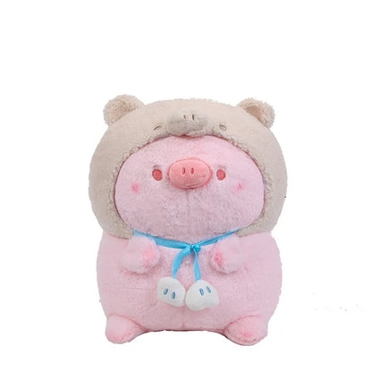 35cm Sweet Treasure Little Pig Plush Toy Little Lazy Pig Throw Pillow Wearing Hat Little Pink Pig with Cloth Doll Birthday Gift