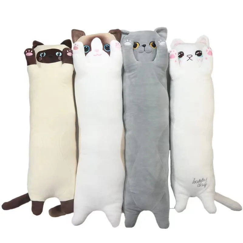 Soft Cat Plush Island Long Stripe Pillow Down Cotton Stuffed Cartoon Kitten Cats Doll Plushie Peluche Sleeping Leg Pillow Gift