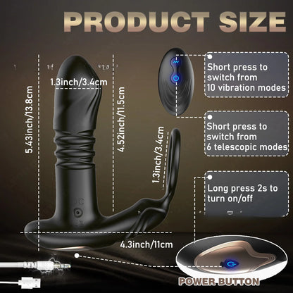 3in1 Single Penis Cock Lock Ring 10 Speeds Anal Plug Vibrator Wireless G-Spot stimulation Men Prostate Massage Women Masturbator