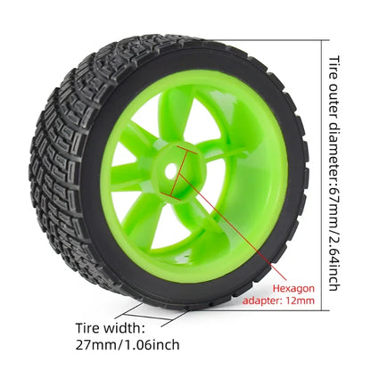 Austar RC Car 4PCS 12mm Hex 67mm Rubber Tires Wheel Rim for 1/10 Rolly HPI WR8 HSP 94177 WLtoys 1/14 144001 RC Car Green