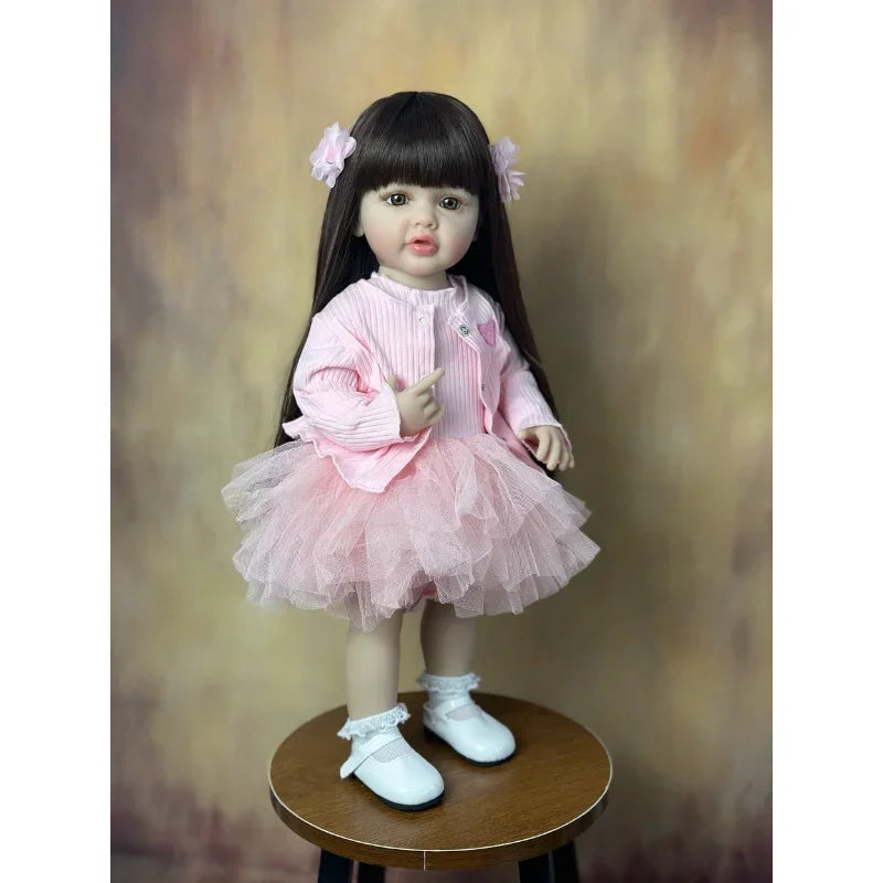 55CM Reborn Dolls 22Inch Baby Lifelike Realistic Stand Girl Doll Kit Full Soft Silicone Body Toddler Birthday Gift