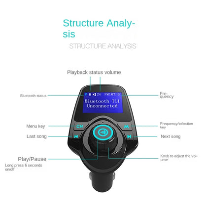 T11 Car Bluetooth MP3 Player with Song Name Display, Hands-Free Calling, FM Transmitter, Dual USB Car Charger - Bluetooth MP3 Fo