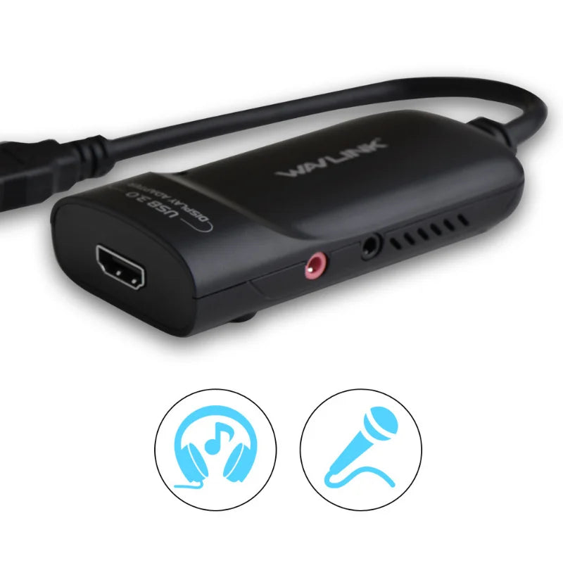 WAVLINK USB 3.0 To HDMI External Graphics Card, 2K Resolution, Independent Audio Output, Microphone Input