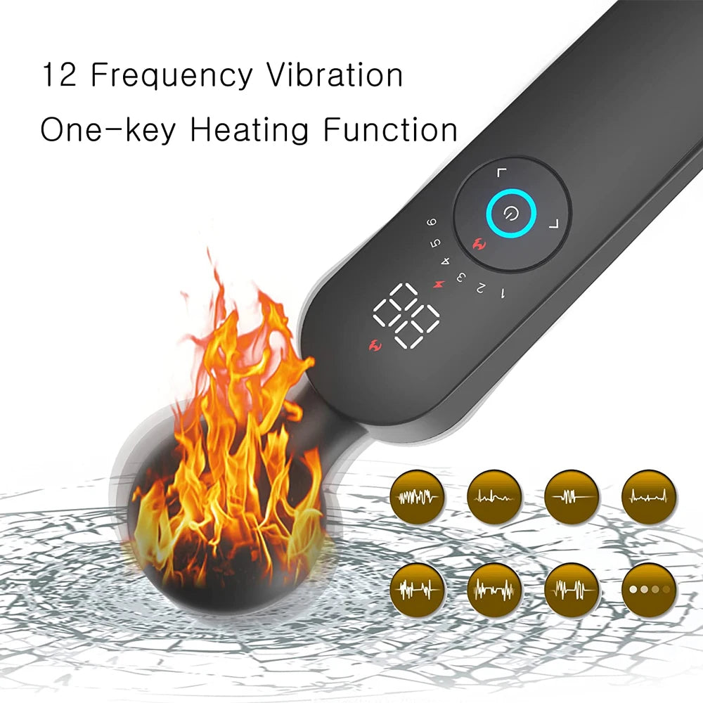 AV Vibration Rod Heating Digital Display Cordless Handle Massager Electric Silicone Vibrator Powerful Neck Back Body Massage