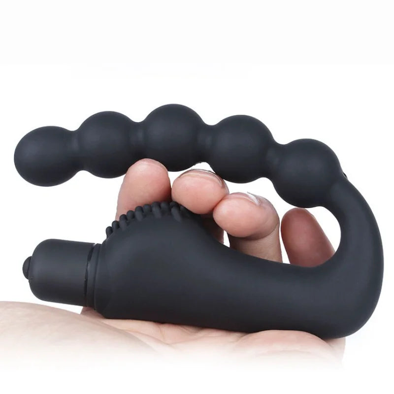 Soft 100% Silicone 5-Beads Vibration Stimulating Prostate Massager G-Spot Clitoris Stimulation Masturbator Sex Toy for Men/Women