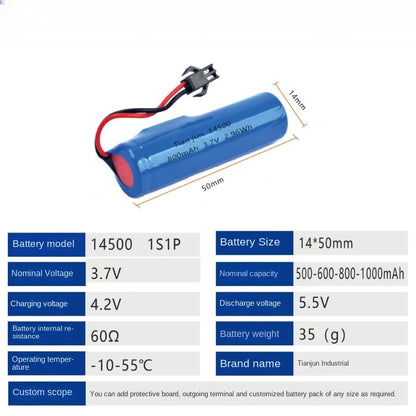 2pcs 3.7V 500mAh/600mAh/800mAH 14500 SM Plug lipo battery For JJRC C2 D828 RC Car Parts RC Stunt Dump Battery Toys Accessorie