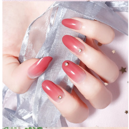 Beauty Cute Short Nails Ellipse Shape Short Wearable Detachable Fingernails False Nail Full Cover Crystal Elegant Pink Gradient