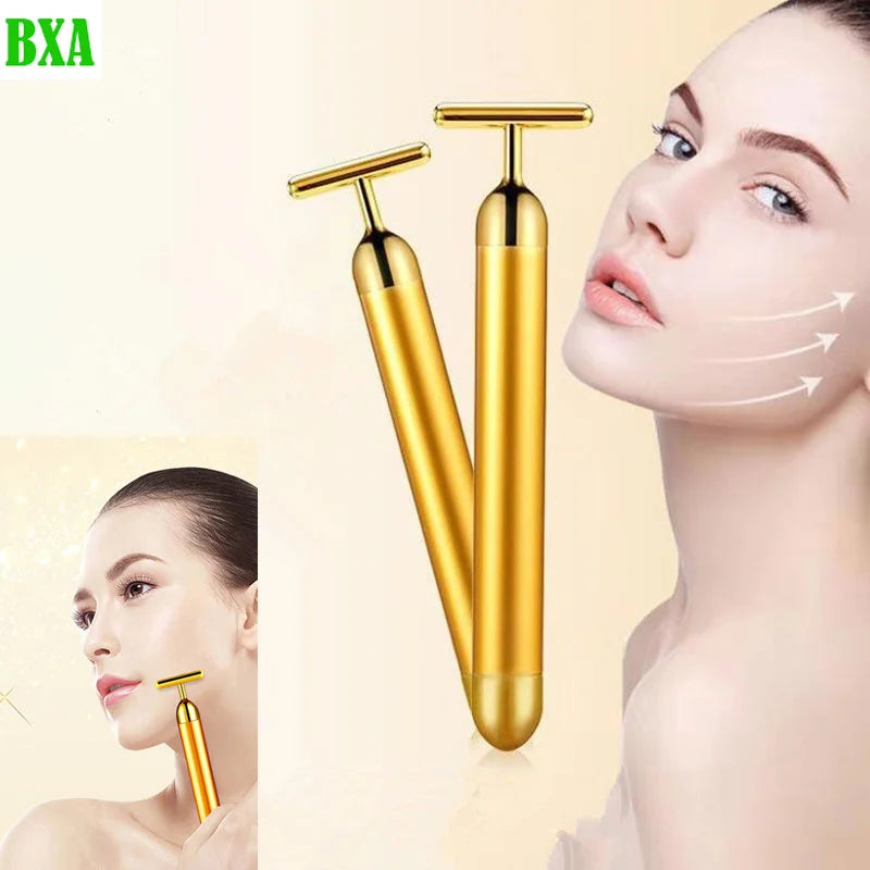 BXA 24K Electric Beauty Bar Face Slimming Rod Golden Stick T Shaped Facial Massager Tightening Skin Electric Beauty Instrument