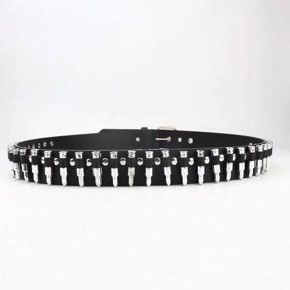 Steam Punk Bullets Belt Y2K Goth Women Men Fashion Lady Rivet Studded Imitation PU Leather Neck Necklace Belt Ladies Jeans Retro