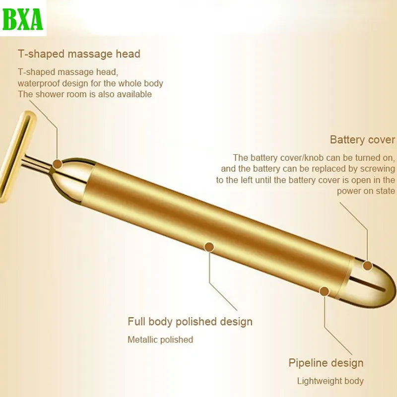 BXA 24K Electric Beauty Bar Face Slimming Rod Golden Stick T Shaped Facial Massager Tightening Skin Electric Beauty Instrument