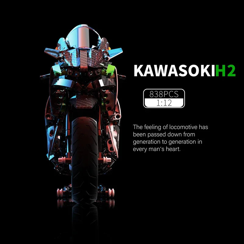 838PCS Carbon Fiber MOC Kawasaki H2r Motorcycle Building Blocks Speed Motorbike Vehicle Assemble Bricks Toy Gift for Friend Boys