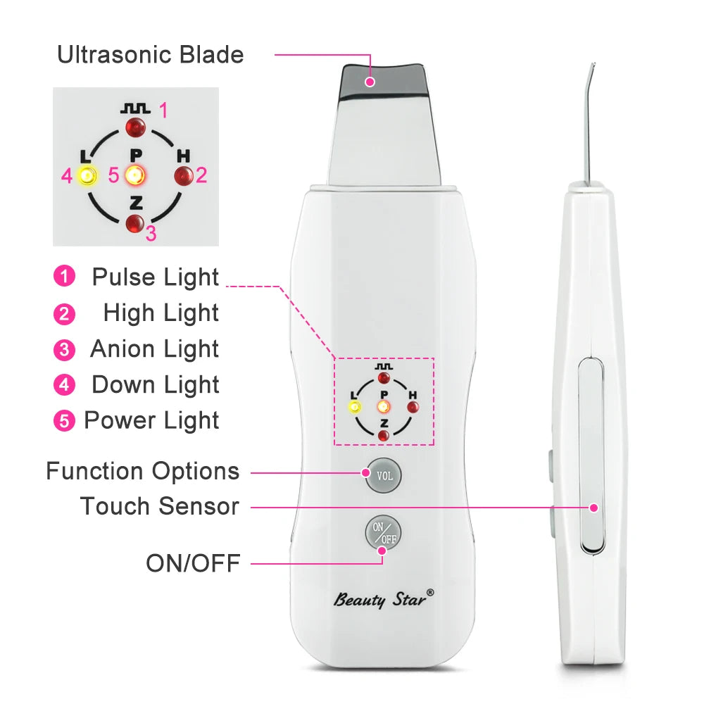 New Facial Spa Massager Ultrasonic Skin Scrubber Face Cleaner Anion Ultrasonic Skin Peeling Face Pore Cleaning Scrubber