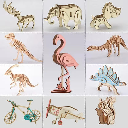 Wooden Dinosaur Model Building Kits DIY 3D Mini Wooden Bicycle Model Toys for Children Kids Handcraft Accessories Assembly Kit