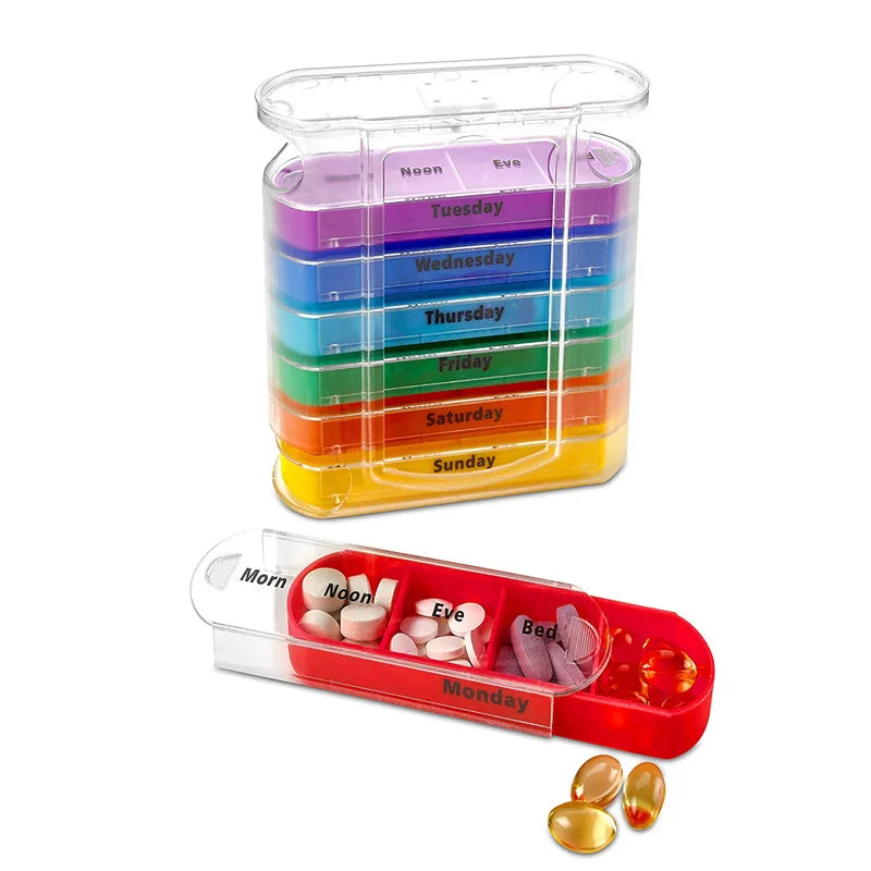 1PC 7 Days A Week Pill Box 28 Squares Pill Organizer Plastic Medicine Storage Moisture-proof Pill Box for Family Travel