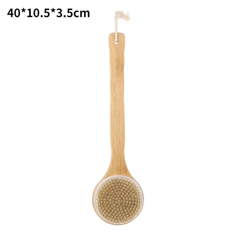 BXA Wooden Handle Natural Bristle Bath Brush Exfoliating Wooden Body Massage Shower Brush SPA Woman Man Skin Care Dry Body Brush