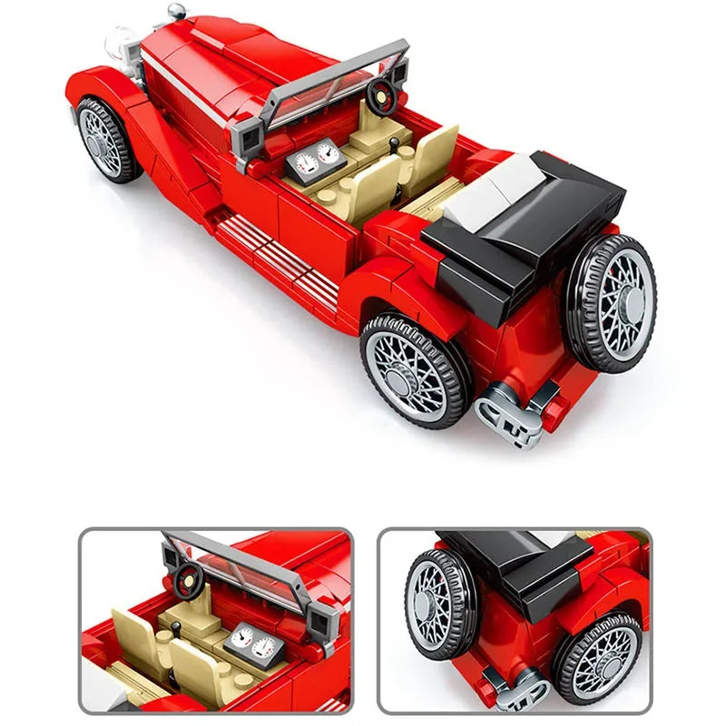 Technical Retro Antique Vintage Car Speed Champions Model Building Blocks City Classic Toys Gift Roadster Vehicle Supercar Brick