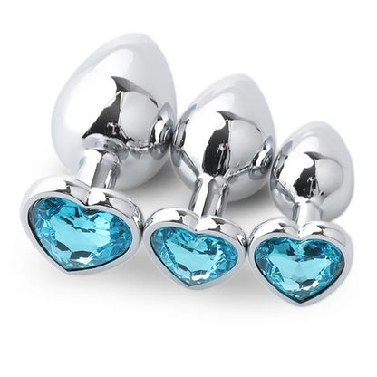 1PCS 3IN1 Heart Shaped Metallic Anal Plug Heart Stainless Steel Crystal Anal Plug Removable Butt Plug Stimulator Anal Sex Toys