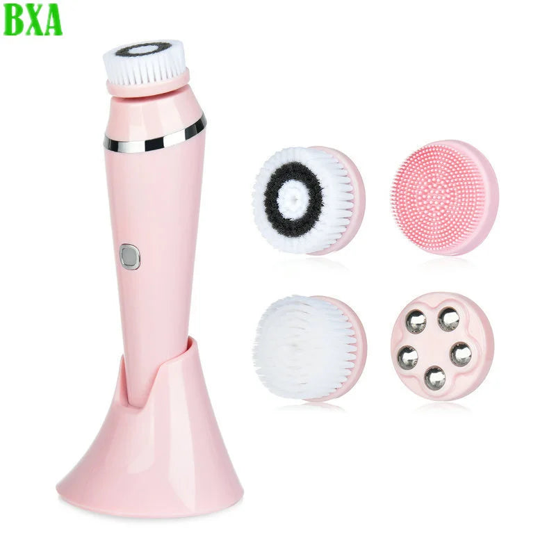 New Electric Facial Cleansing Brush with 4 Brush Heads 3 Modes Skincare Waterproof Wireless Facial Cleansing Device