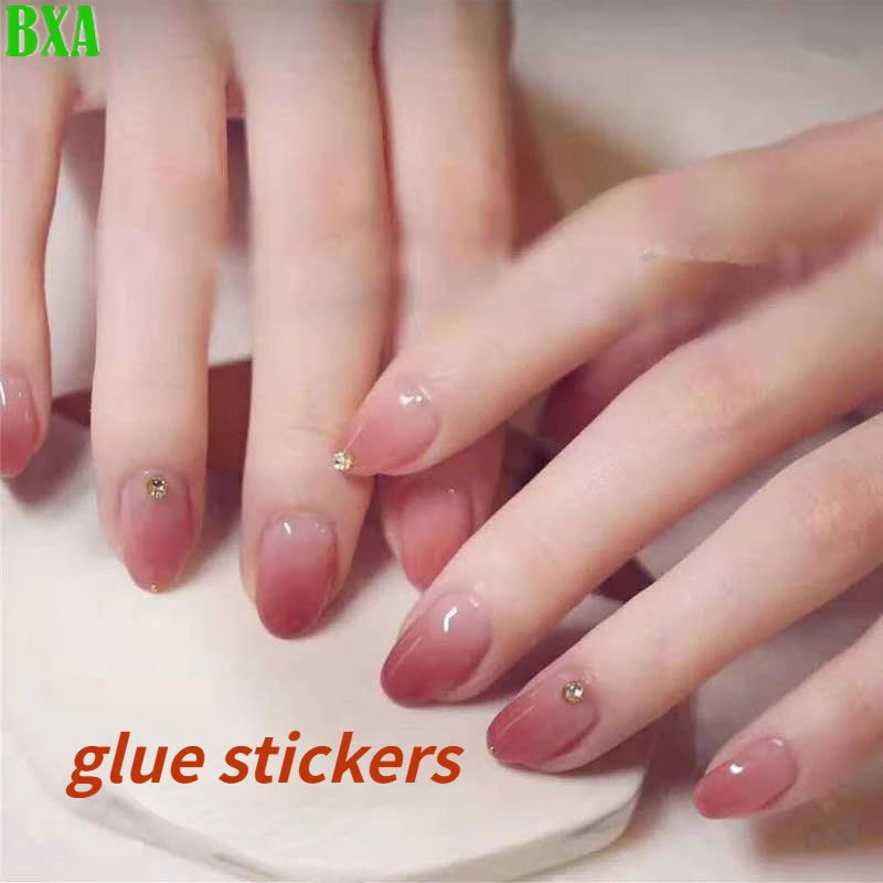 Beauty Cute Short Nails Ellipse Shape Short Wearable Detachable Fingernails False Nail Full Cover Crystal Elegant Pink Gradient