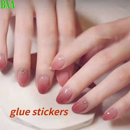 Beauty Cute Short Nails Ellipse Shape Short Wearable Detachable Fingernails False Nail Full Cover Crystal Elegant Pink Gradient