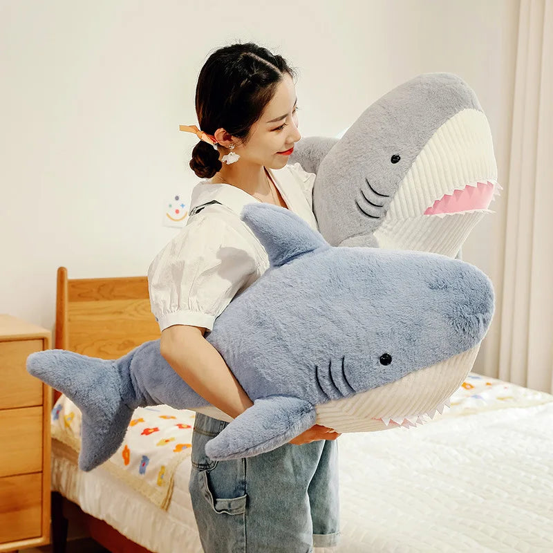 60/80cm Simulated Cute Shark Doll Plush Toy Stuffed Soft Sea Animal Fish Pillow Appease Toys for Kids Girls Birthday Gifts Decor