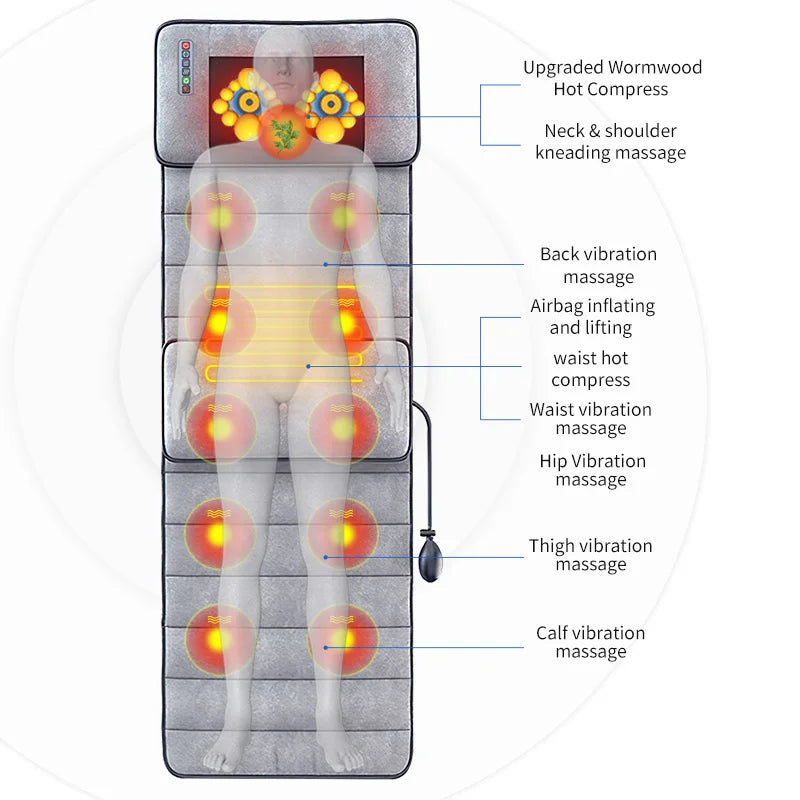 NEW Electric Massage Mattress Massage Vibration Heating Body Waist Neck Back Muscle Relaxation Home Office Health Care