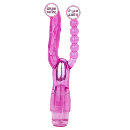 Vibrator Pink | TPR Jelly Vaginal Vibrator and Anal Beads Multi-Speed Waterproof Double Penetration Vibrator Female 83050