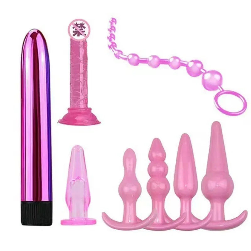 Soft 7IN1/8IN1 Silicone Anal Sex Toy Masturbator Set Anal Butt Plugs + Anal Beads + Bullet Vibrator Sex Toys For Women/Men