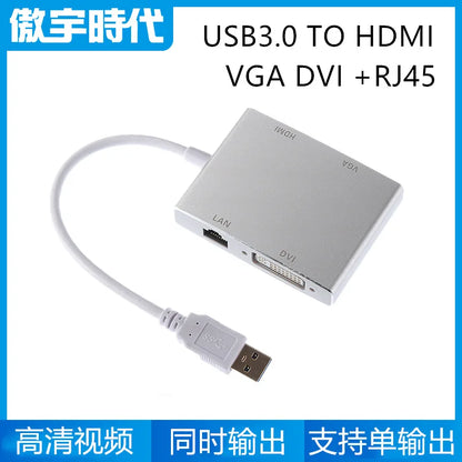 USB3.0 To HDMI/VGA/DVI+RJ45 Extender - 1080P Quad Display Adapter