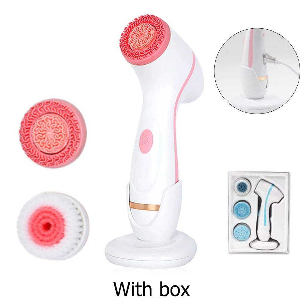 3 In 1 Silicone Electric Facial Cleansing Brush Face Massagers Sonic Rotating Waterproof Galvanic Remove Blackheads Acne Tool