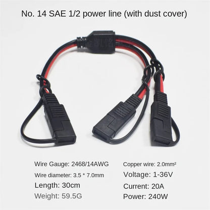 20A Solar Panel PV Extension Cable, Full Copper 2mm², SAE Bullet Connector, 30cm, Male To Female Splitter