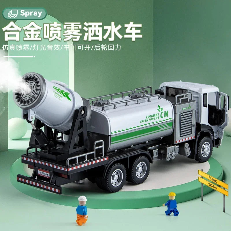 Vehicles For Boys 1/50 Diecast Alloy Spray Sprinkler Toy Model Water Cannon Truck Pull Back Can Detachabled Engineering Gifts