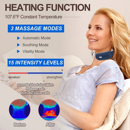 Smart Neck Massager with Hot Wireless 3 Mode 15 Level Smart Electric Pulse Rechargeable Neck Massager for Muscle Relaxation