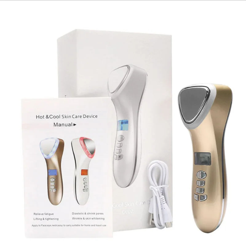 Home Hot and Cold Hammer Ultrasonic Cryotherapy LED Photon Shrink Pore Facial Lifting Vibration Massager Ultrasonic Skin Care