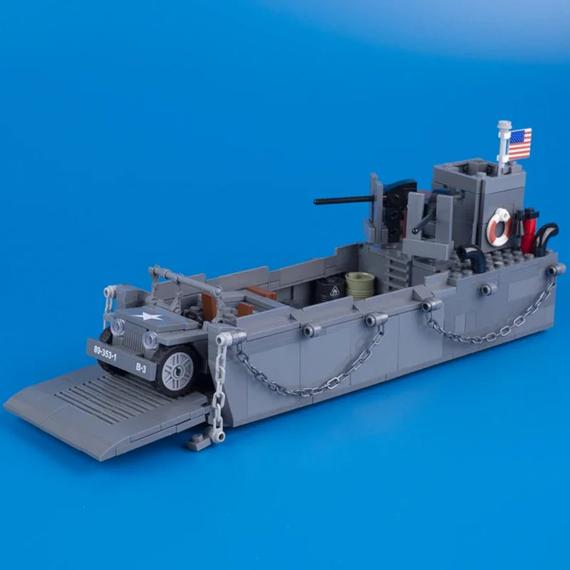 WW2 USA LCM3 Landing Craft Building Blocks Military Warship Model Soldier Weapon Boat for Childs Army Car Model Educational Toy